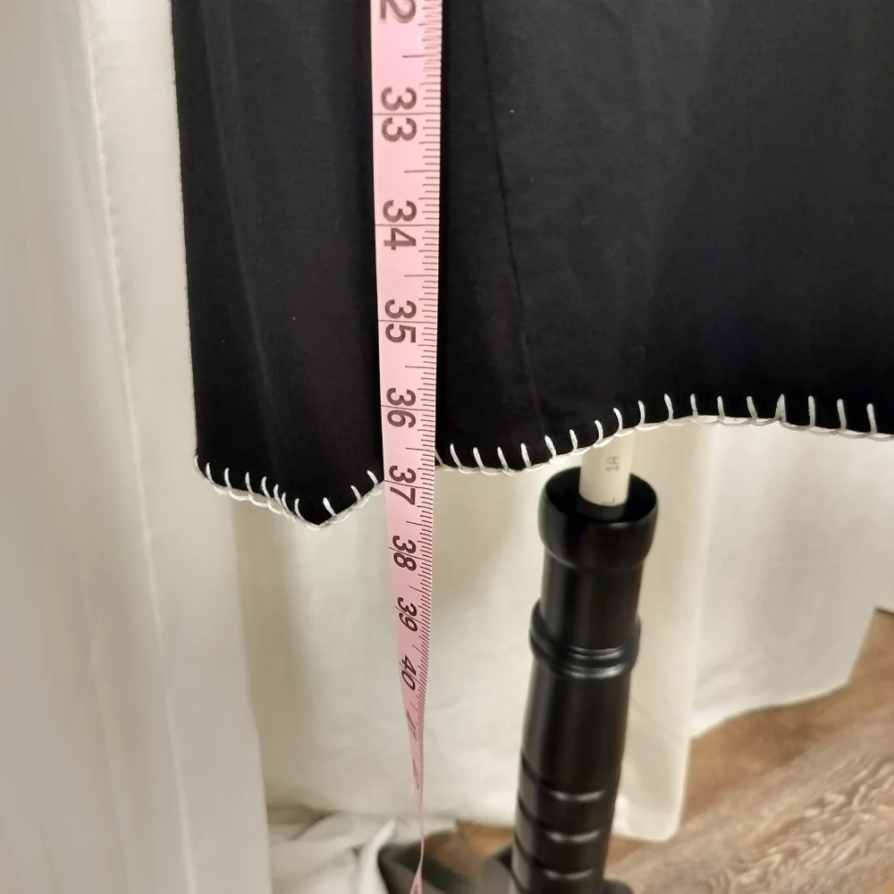 2/$30 Grace Elements Black Midi‎ Popover Dress Womens Size M Whtie Embroidery